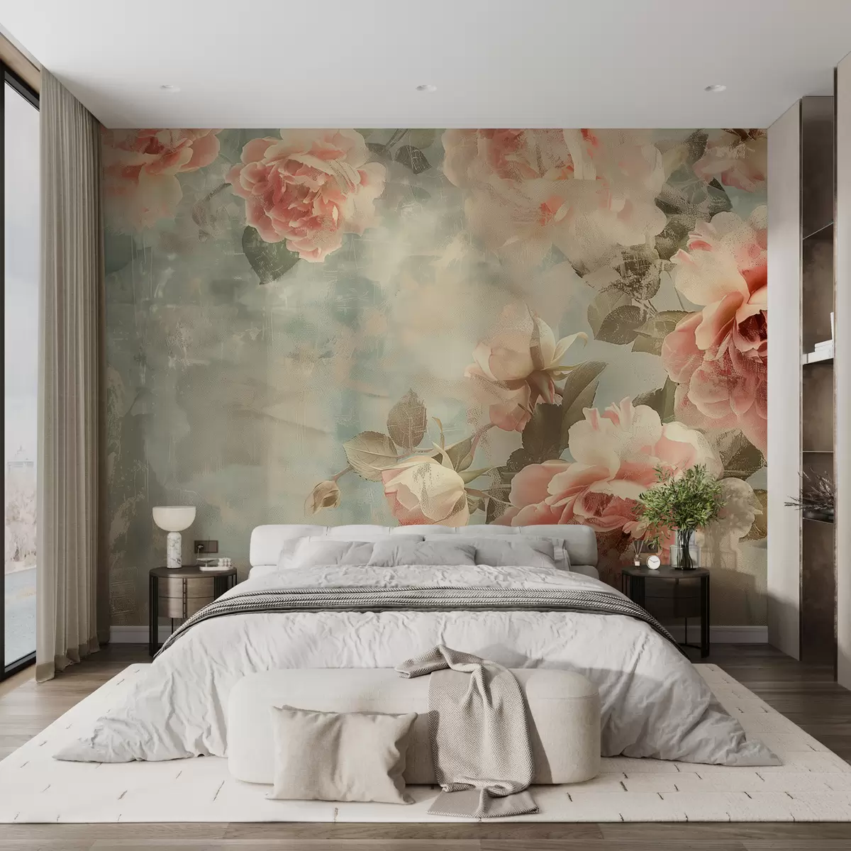wall murals Димна позадина са нежним цвећем w07941