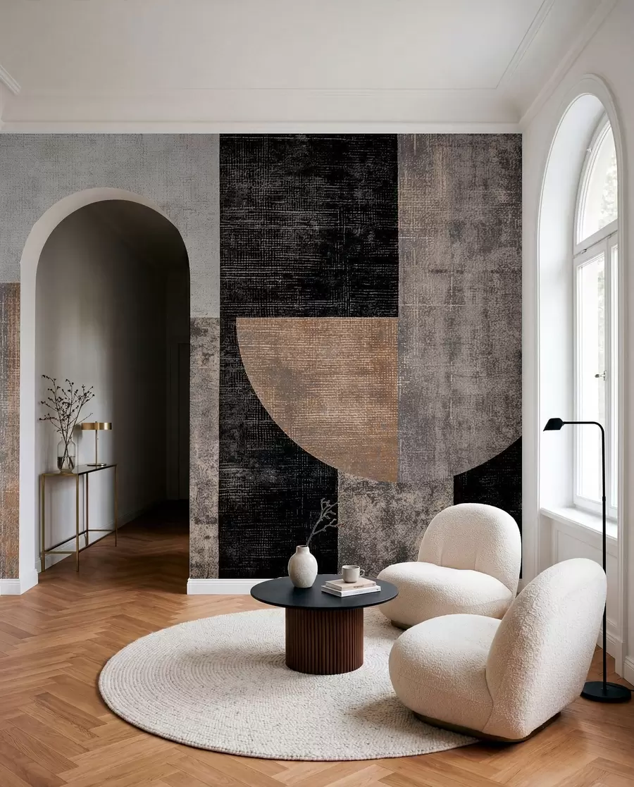 wall murals Модерна текстурирана апстракција у црној и наранџастој боји w07878