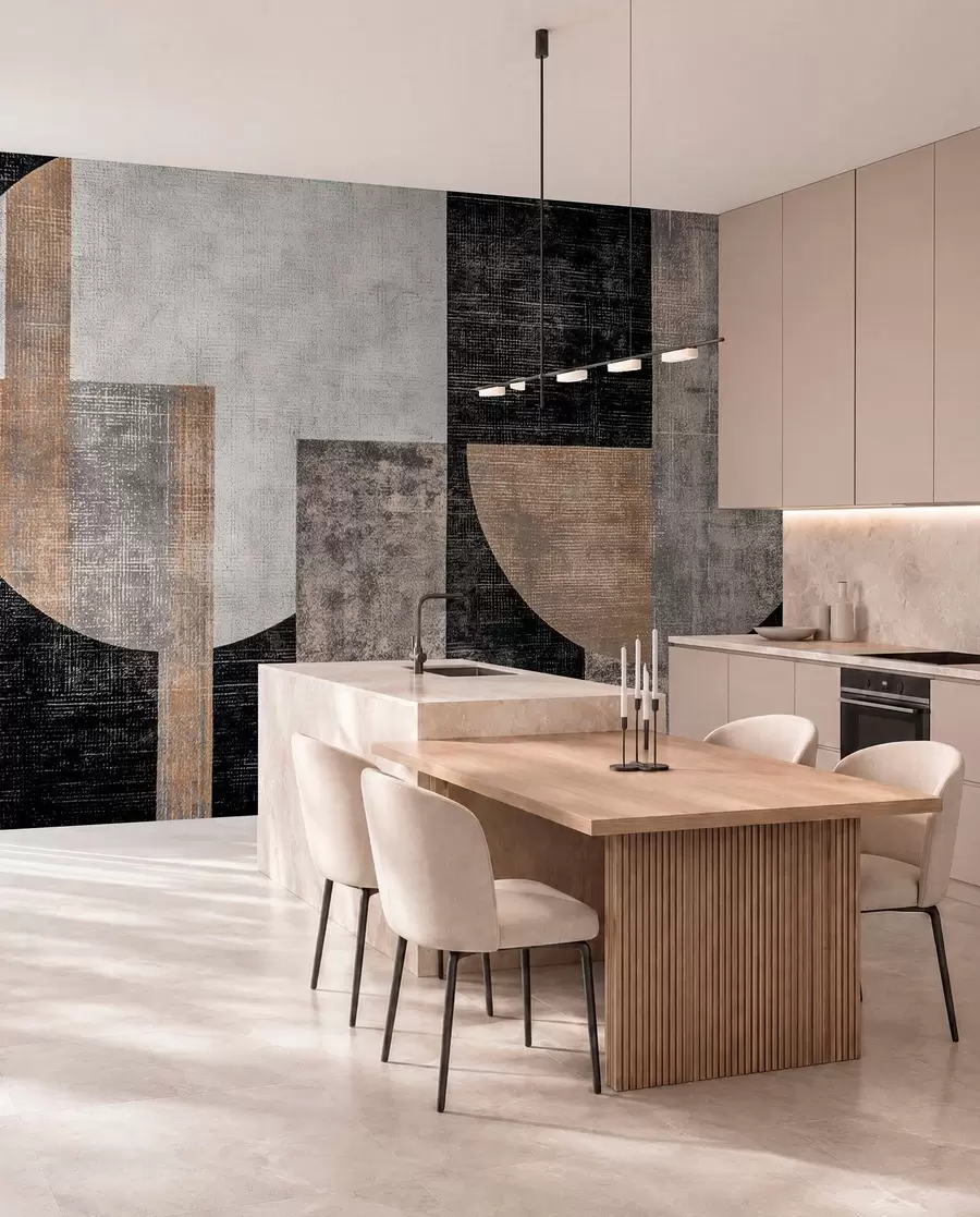wall murals Модерна текстурирана апстракција у црној и наранџастој боји w07878