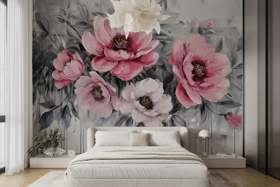 wall murals апстрактни цветни божури акварел нежно розе и сиве w07948