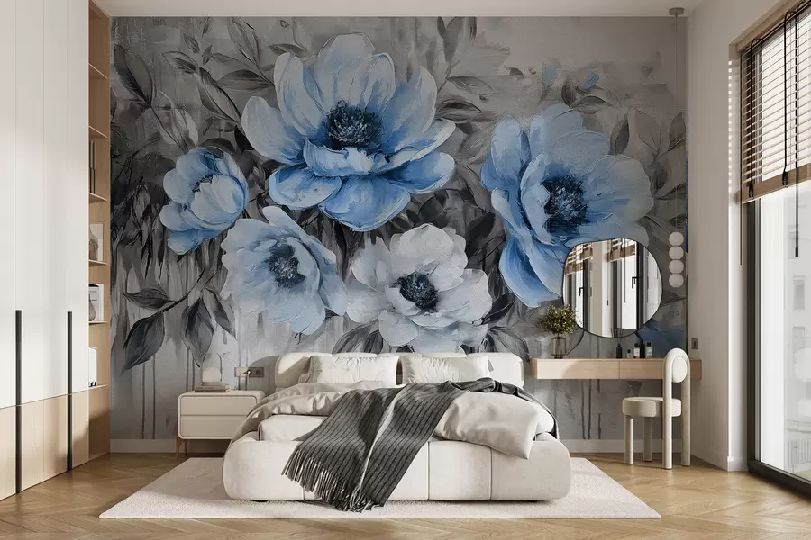 wall murals апстрактни цветни божури акварел меке плаве и сиве w07948v1