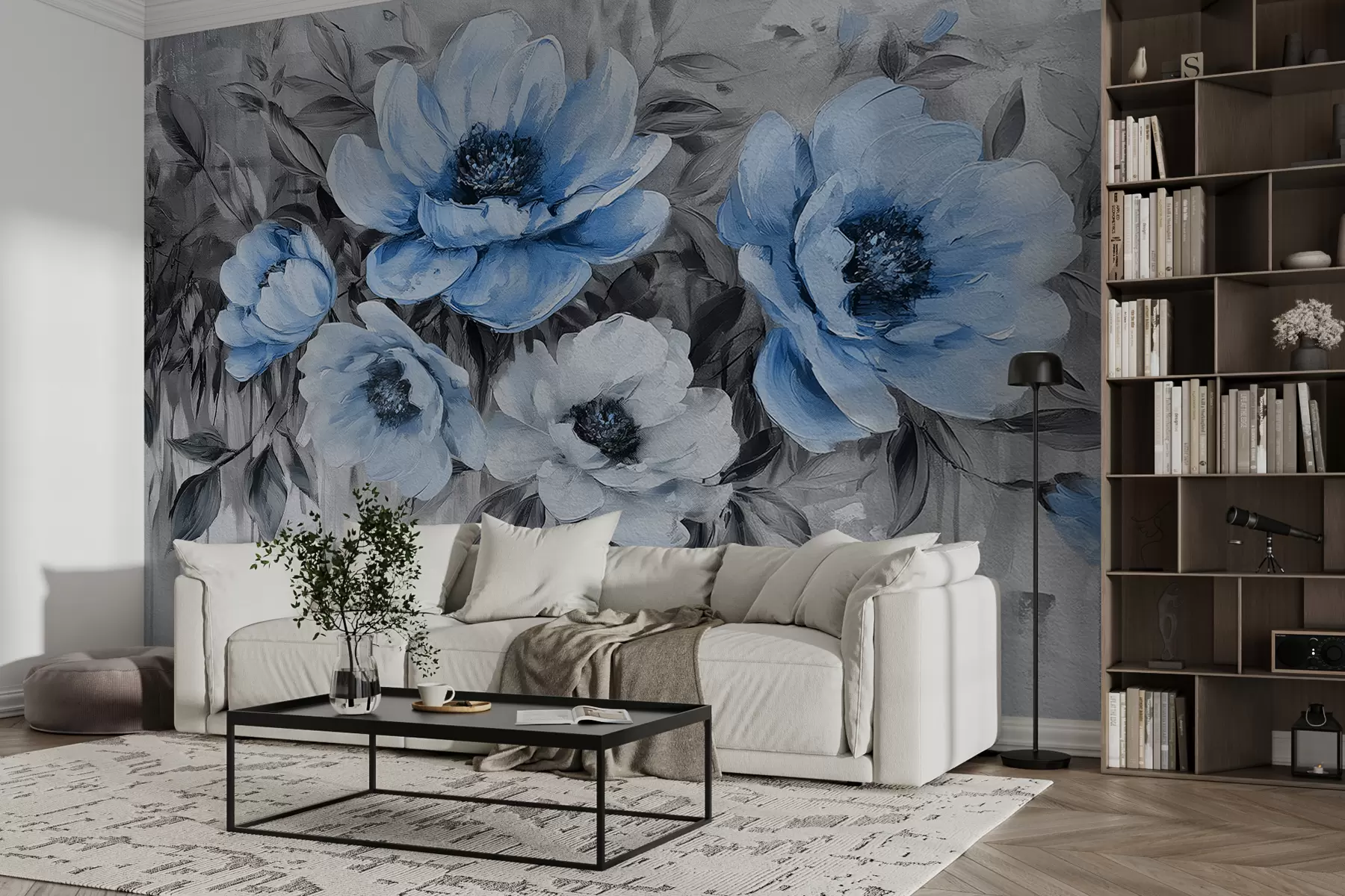 wall murals апстрактни цветни божури акварел меке плаве и сиве w07948v1