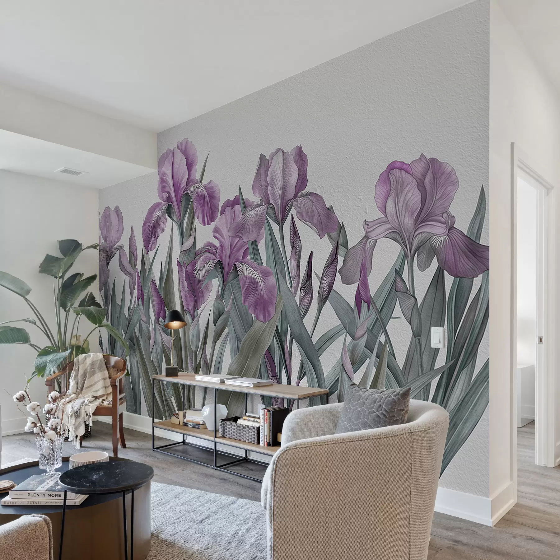 wall murals Велике обојене ружичасте шаренице на белом бетонском зиду w07949v1