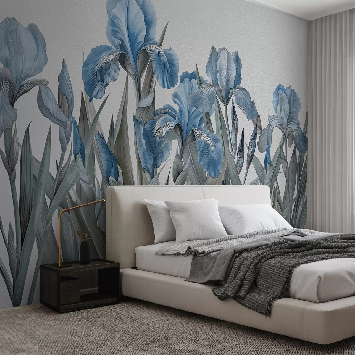 wall murals Велике обојене плаве шаренице на белом бетонском зиду w07949v4