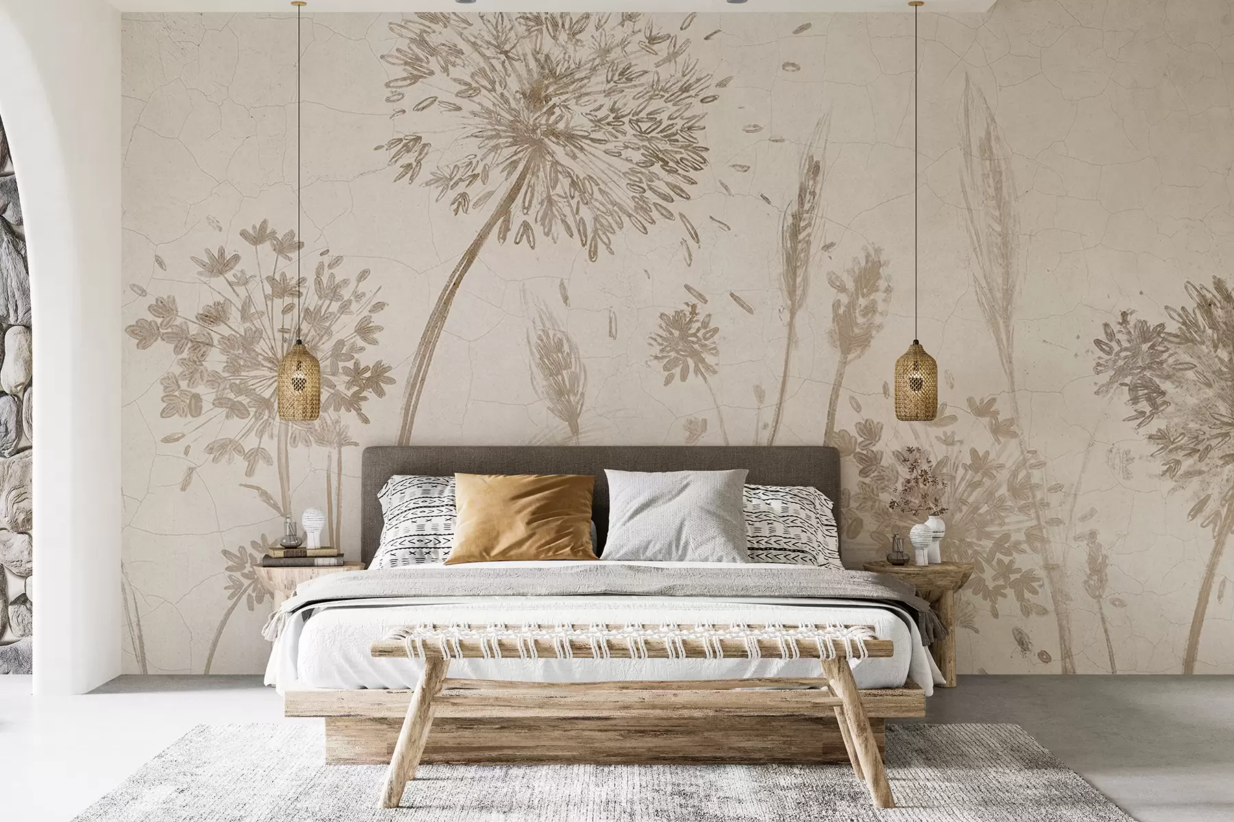 wall murals Поље маслачака и другог дивљег цвећа на мекој, магловитој позадини w07921