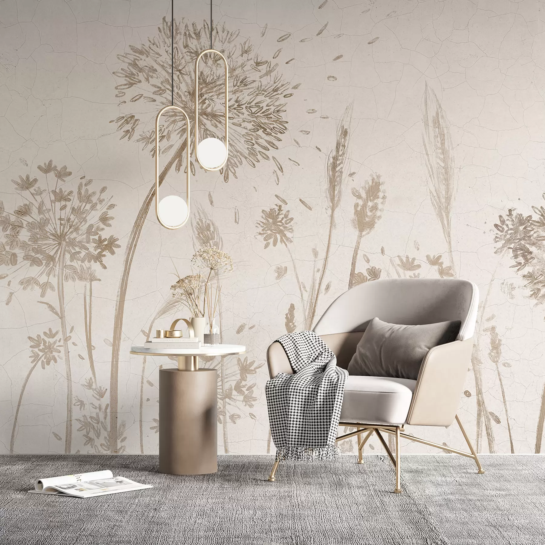 wall murals Поље маслачака и другог дивљег цвећа на мекој, магловитој позадини w07921