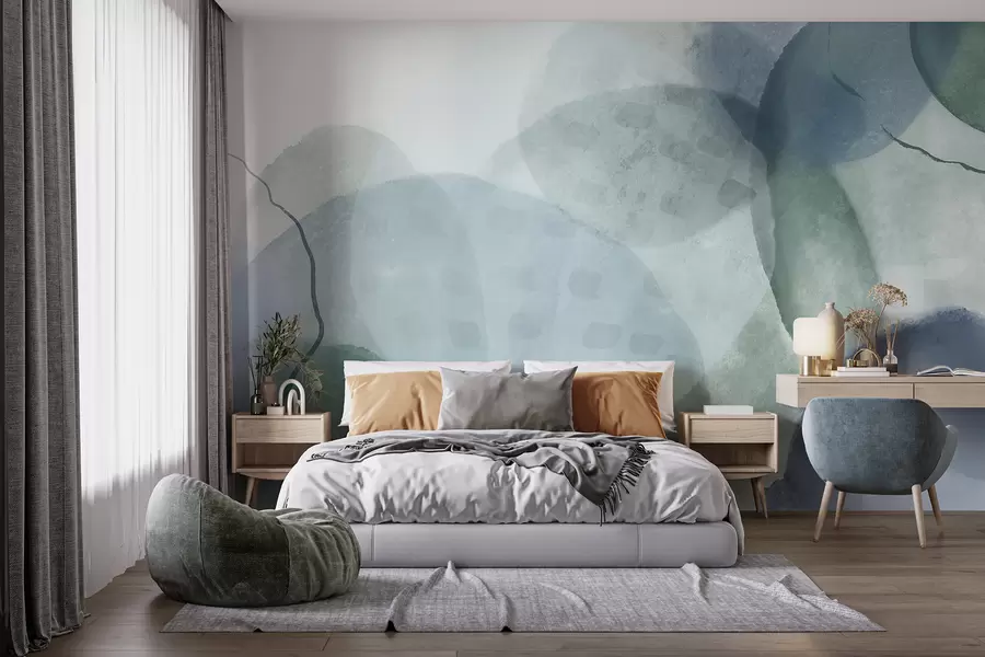 wall murals Меки, акварелни апстрактни облици у нијансама плаве, зелене и беле w07926