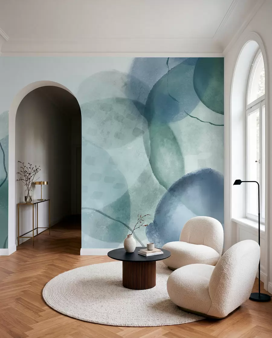 wall murals Меки, акварелни апстрактни облици у нијансама плаве, зелене и беле w07926