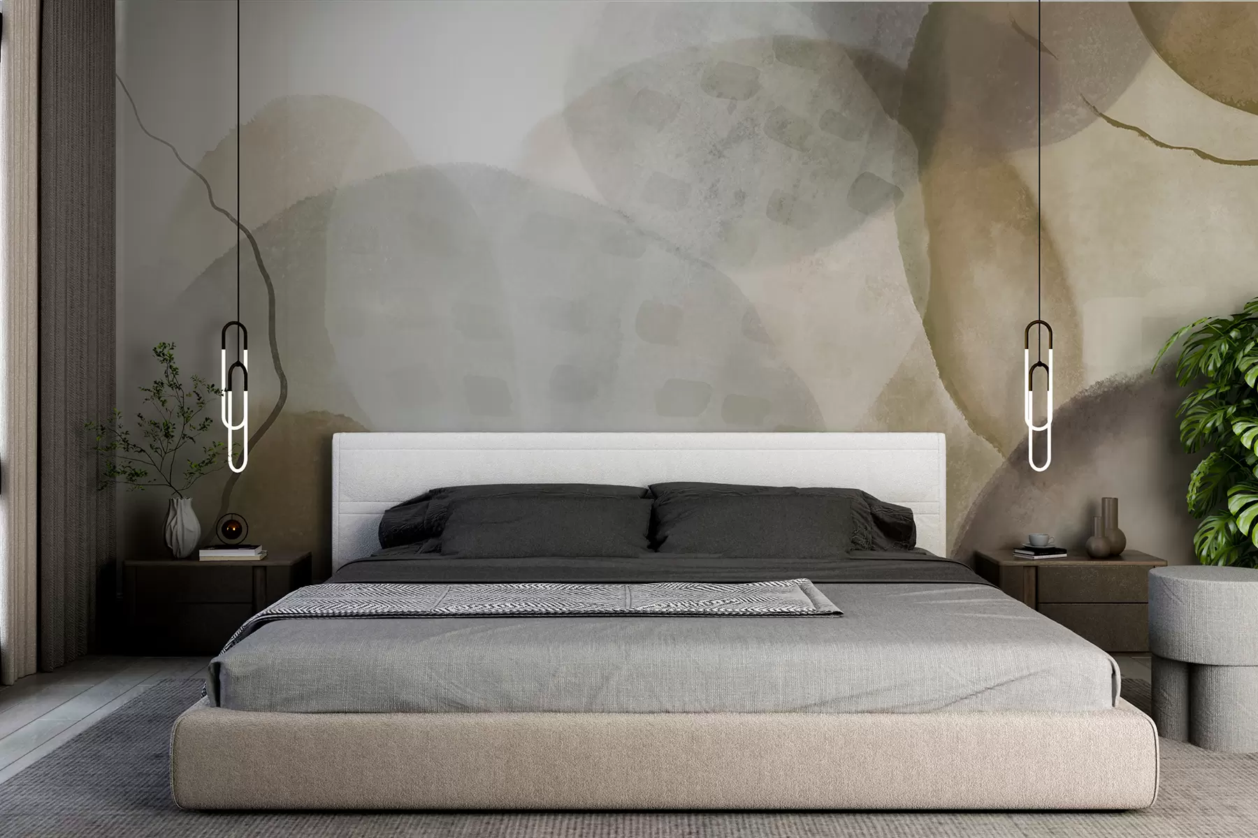 wall murals Меки, акварел апстрактни облици у нијансама браон, сепије и беле w07926v1