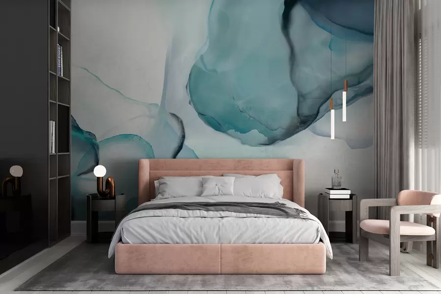 wall murals Апстрактна плава и бела флуидна уметност, налик текућој води и мастилу w07927