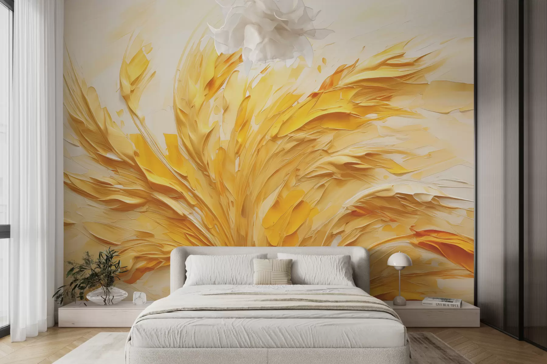 wall murals Пшенично апстрактно сликарство са великим потезима, жуте боје w07963