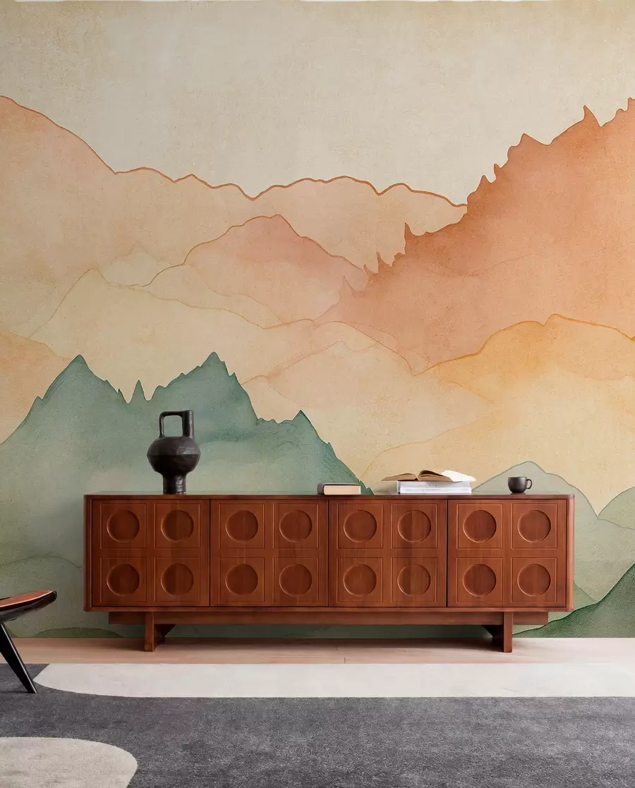 wall murals Планински венци, акварел берба, розе, плаве и жуте боје w07965
