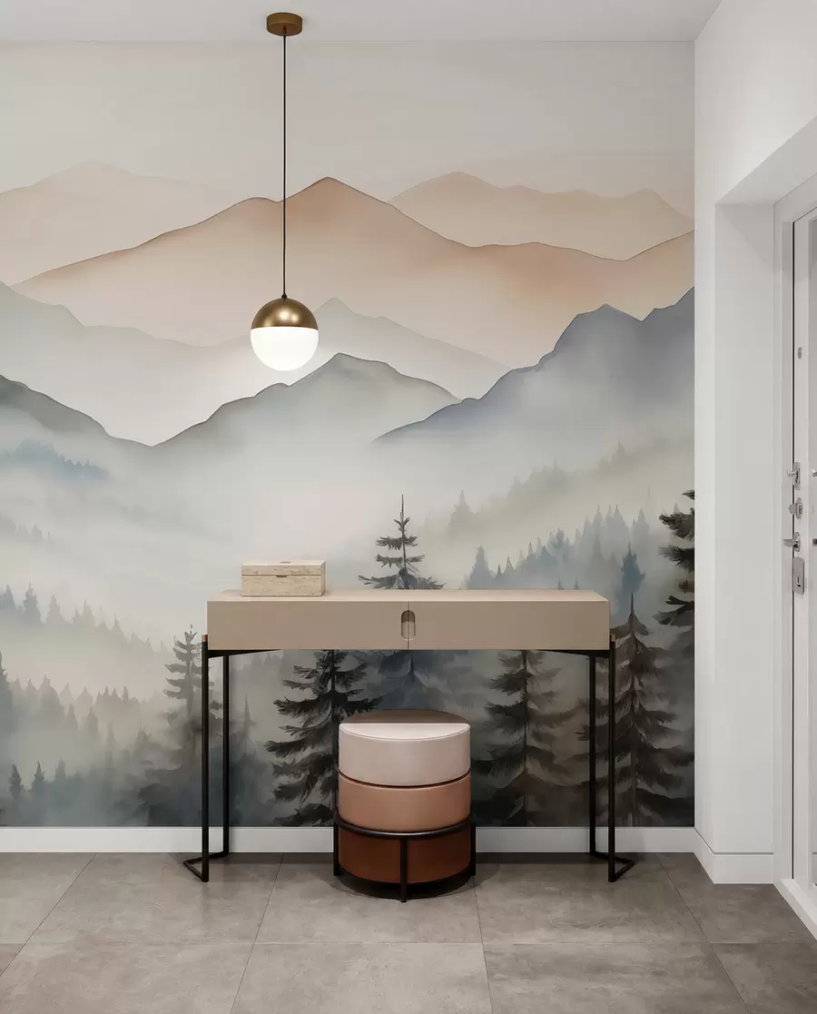 wall murals Планински венци насупрот шумском акварелу w08024
