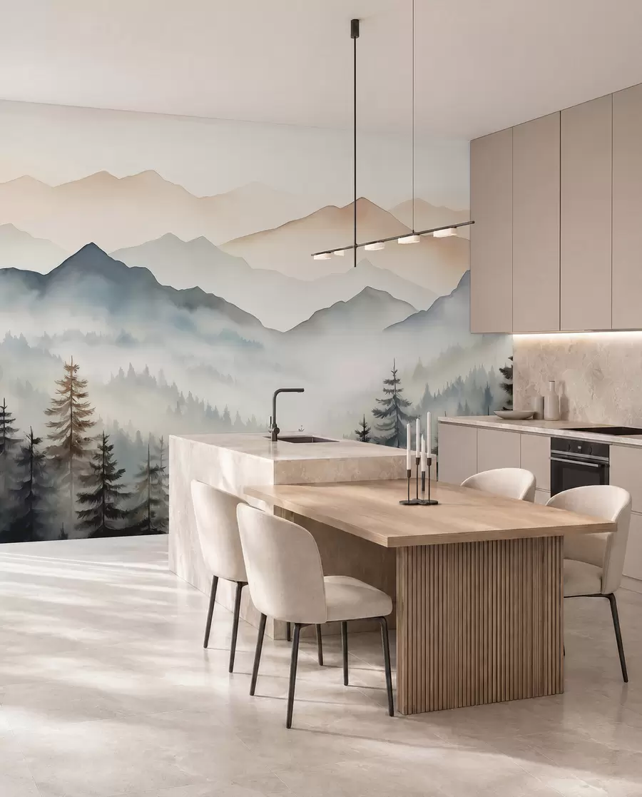 wall murals Планински венци насупрот шумском акварелу w08024
