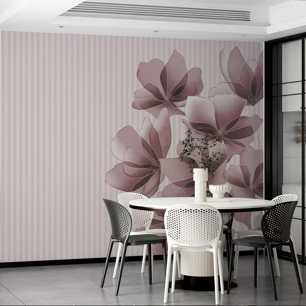 wall murals нежно розе цвеће на пругастој позадини w08040v1