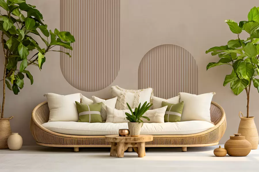 wall murals Арт децо тапете са текстуром у топлим беж тоновима. Имитација волуметријских лукова    w08048