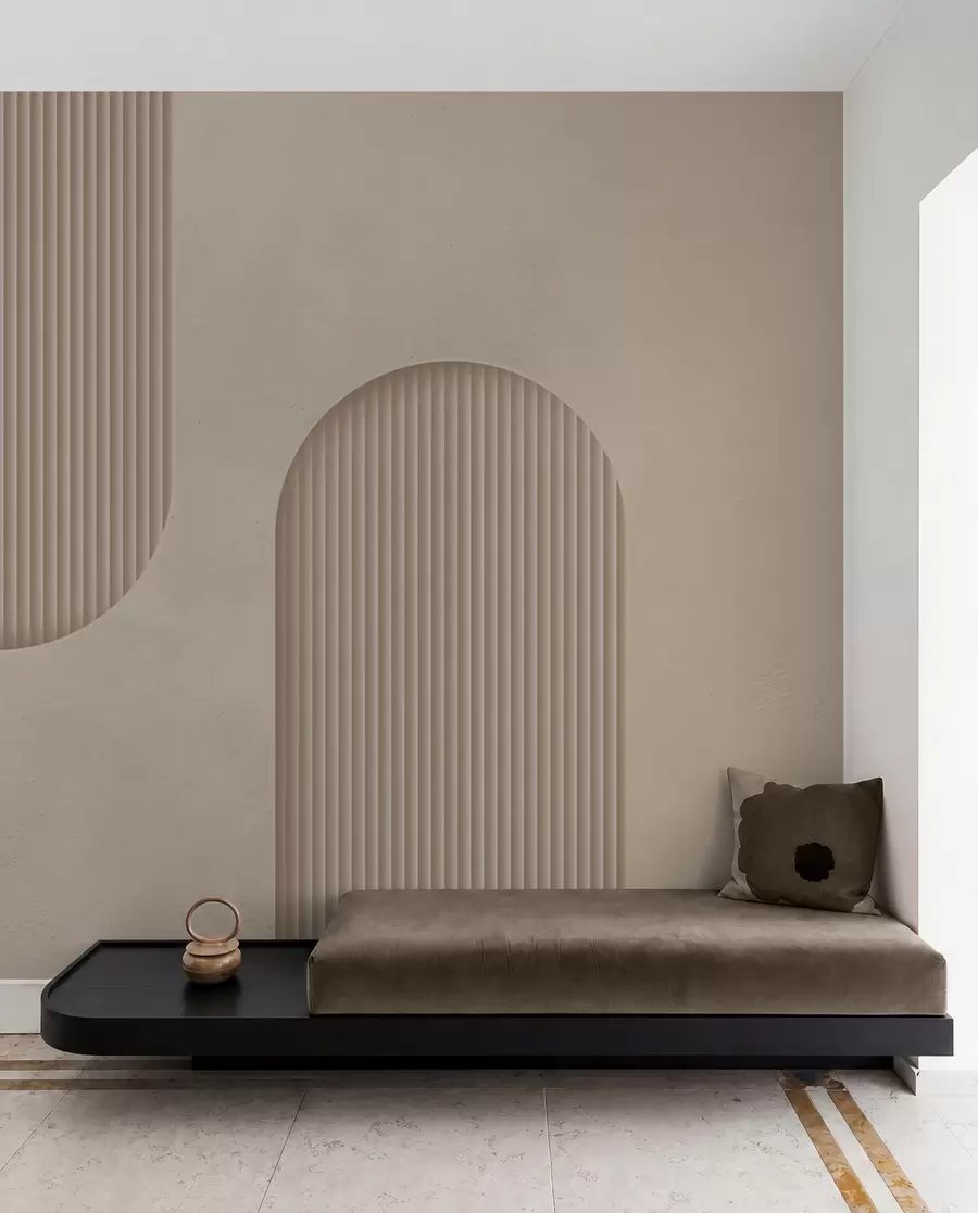wall murals Арт децо тапете са текстуром у топлим беж тоновима. Имитација волуметријских лукова    w08048