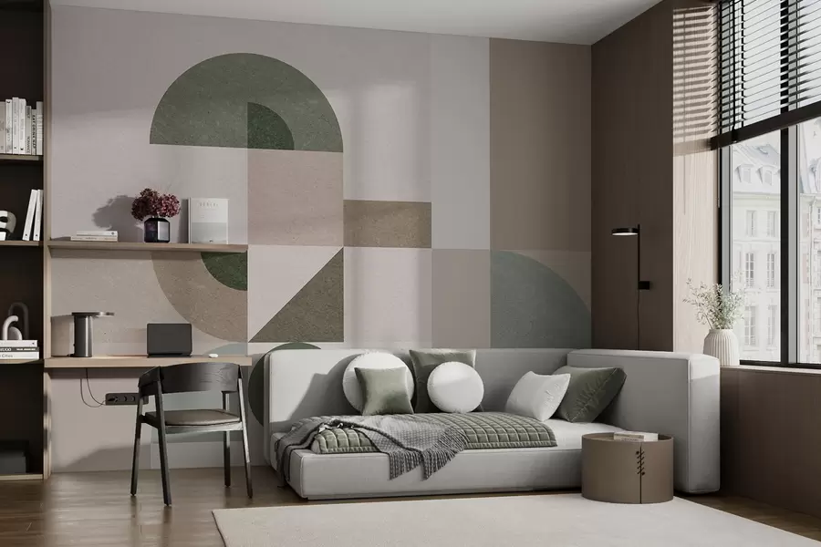 wall murals Апстрактна текстурирана геометрија у стилу Арт Децо у беж, браон и зеленим нијансама w08049