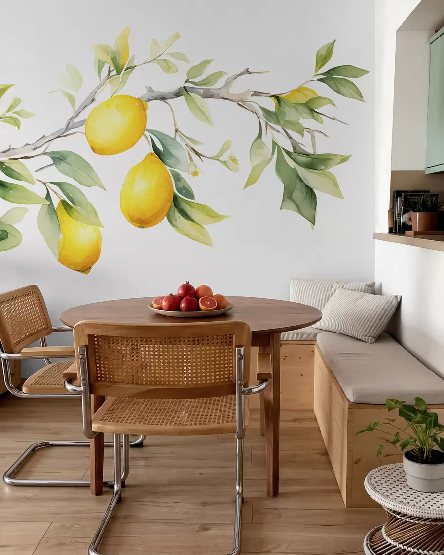 wall murals Грана акварела са листовима и плодовима лимуна w08096