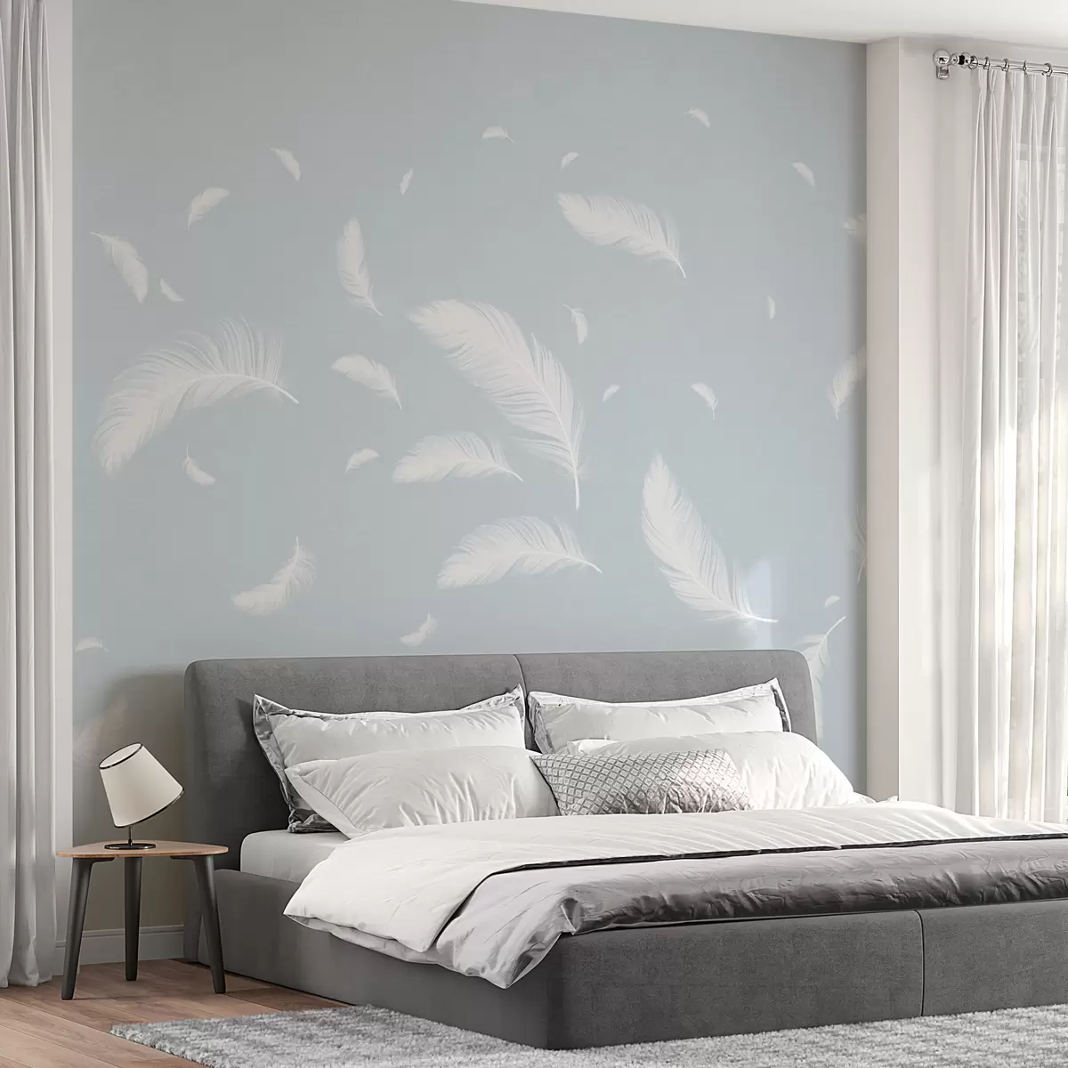 wall murals Нежно перје минимализам плаве боје w08110v2