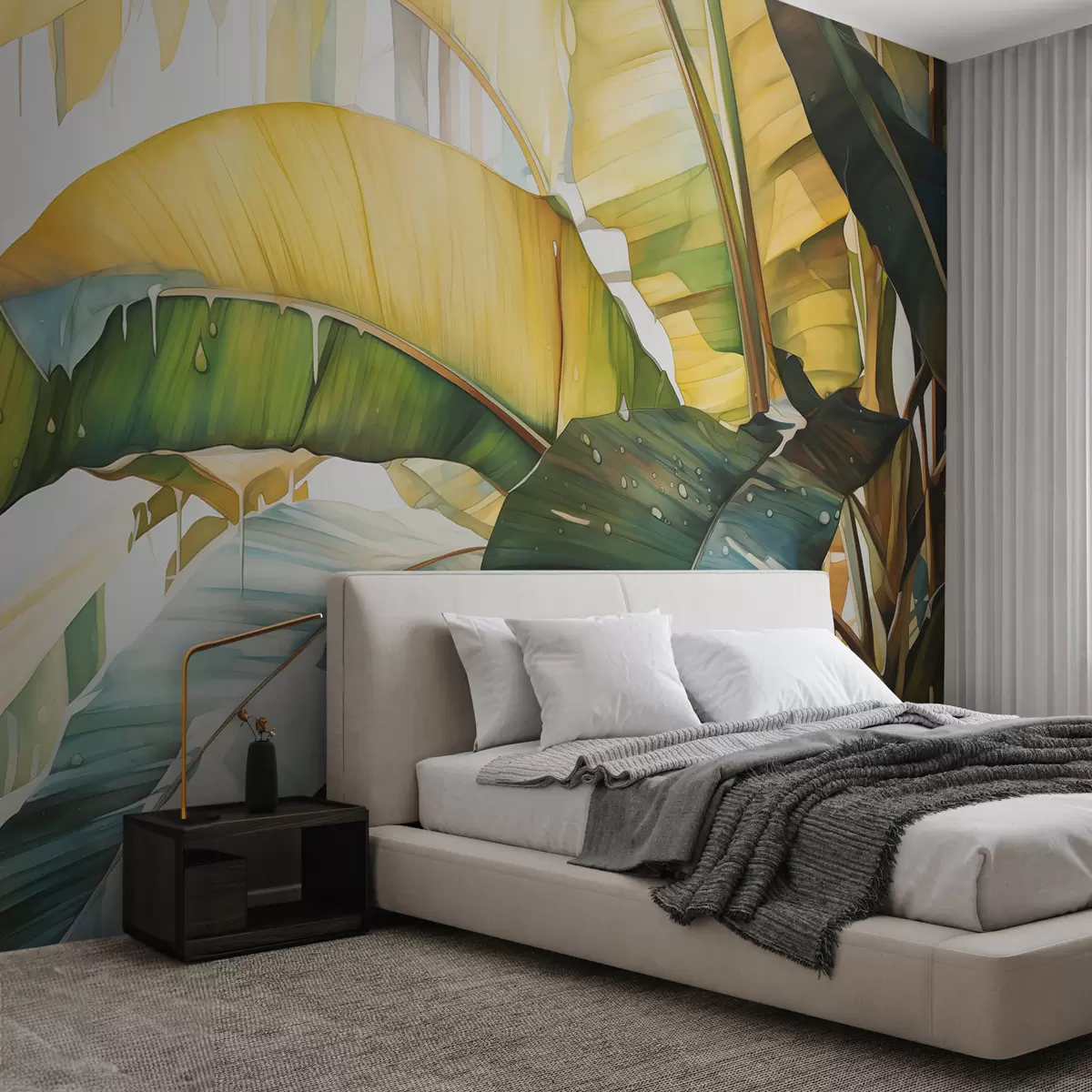 wall murals Тропско лишће у акварелу за кишу w08115