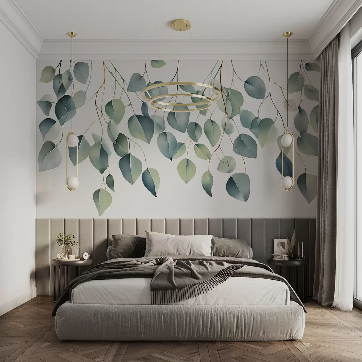 wall murals Гране са лишћем еукалиптуса акварел w08130