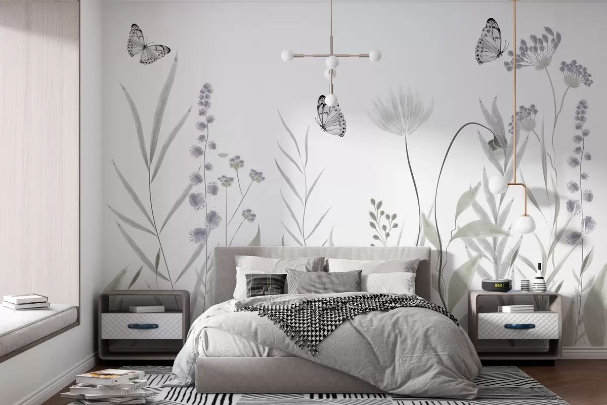 wall murals Дивље цвеће и лептири w08052