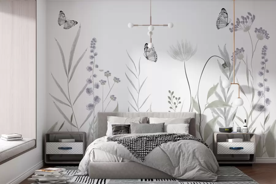 wall murals Дивље цвеће и лептири w08052
