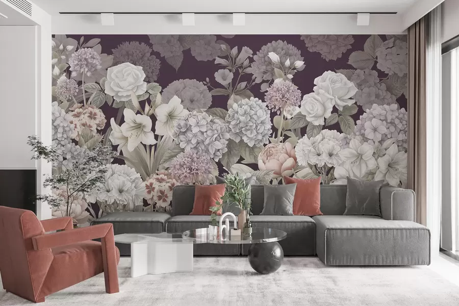 wall murals Магична летња башта на гримизној позадини w08140v2