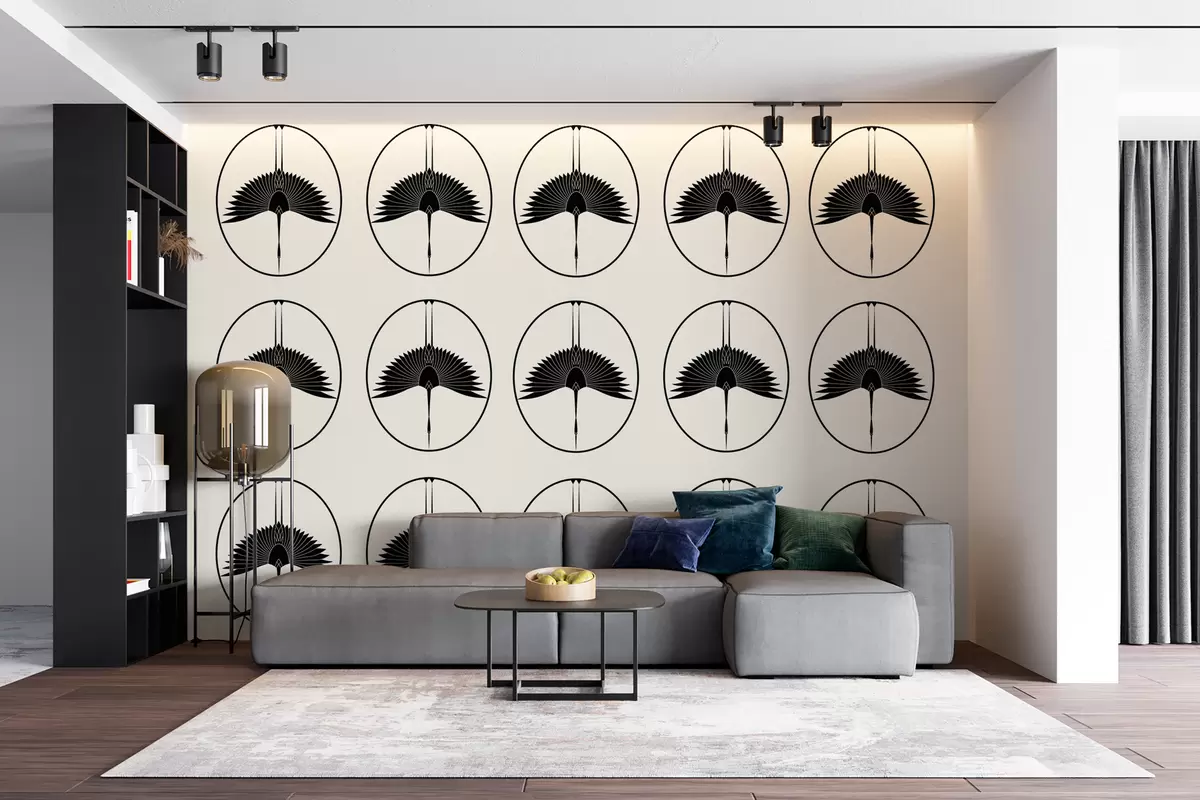 wall murals Графичке птице у овалном оквиру w08079