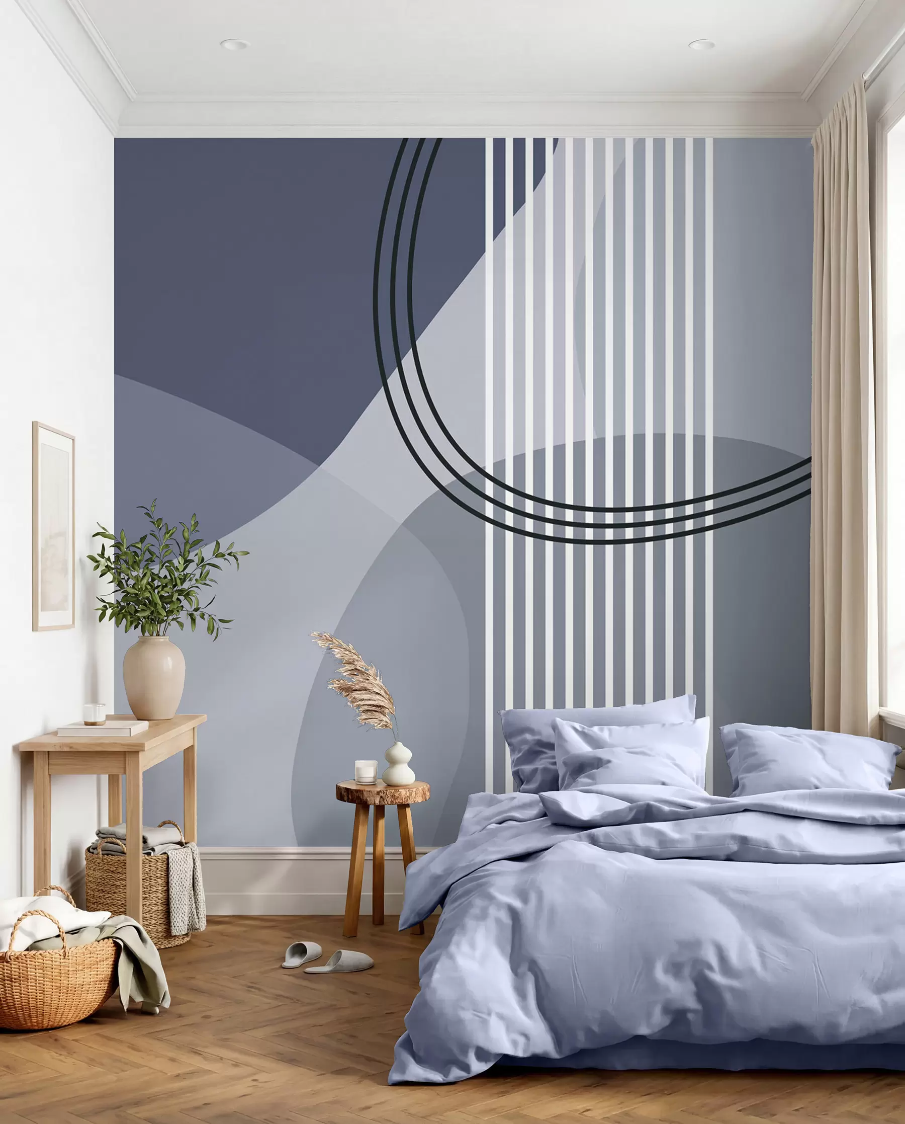 wall murals Геометријска апстракција линија и круг минимализам модеран стил плаве боје w08173v2