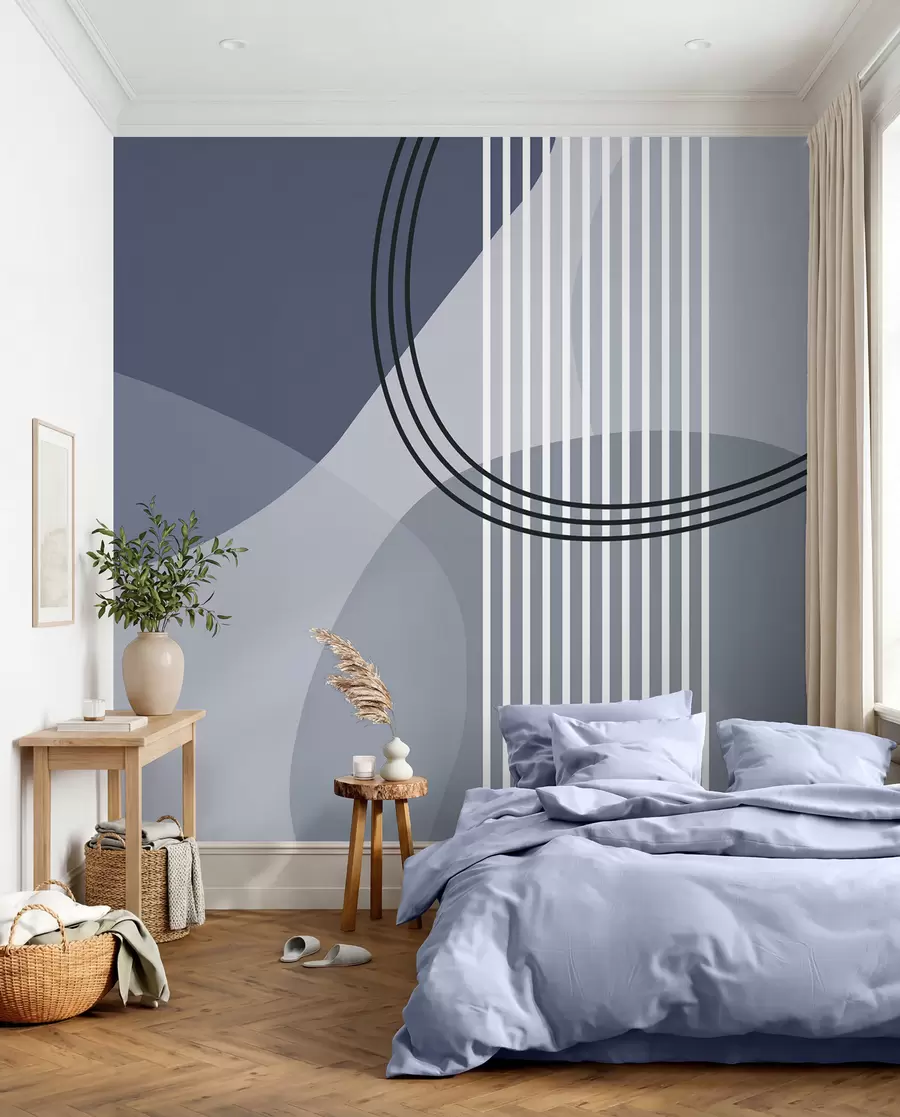 wall murals Геометријска апстракција линија и круг минимализам модеран стил плаве боје w08173v2