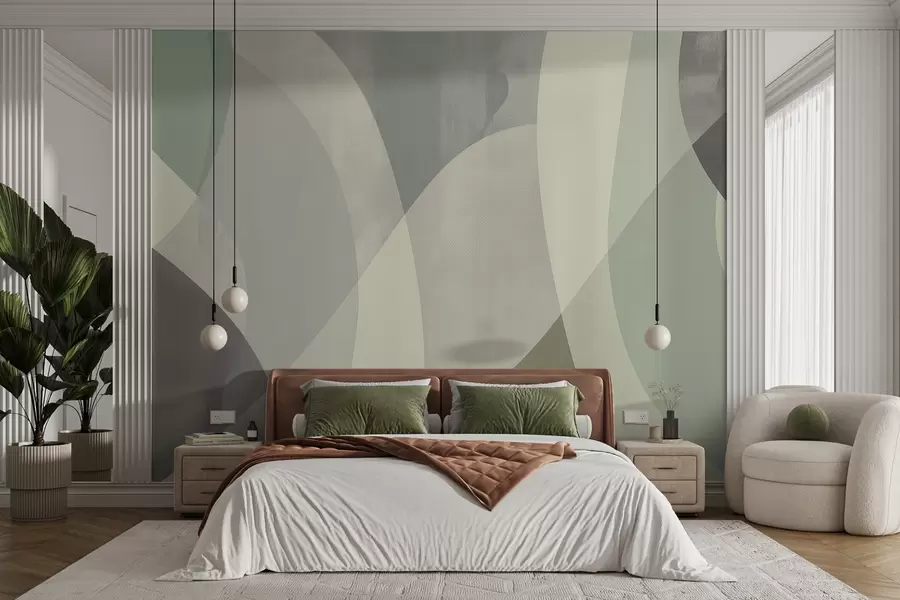 wall murals Меке облине пригушених тонова са течним линијама и зеленим преливима, минималистички и модерно w01334