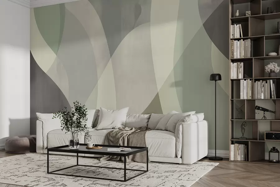 wall murals Меке облине пригушених тонова са течним линијама и зеленим преливима, минималистички и модерно w01334