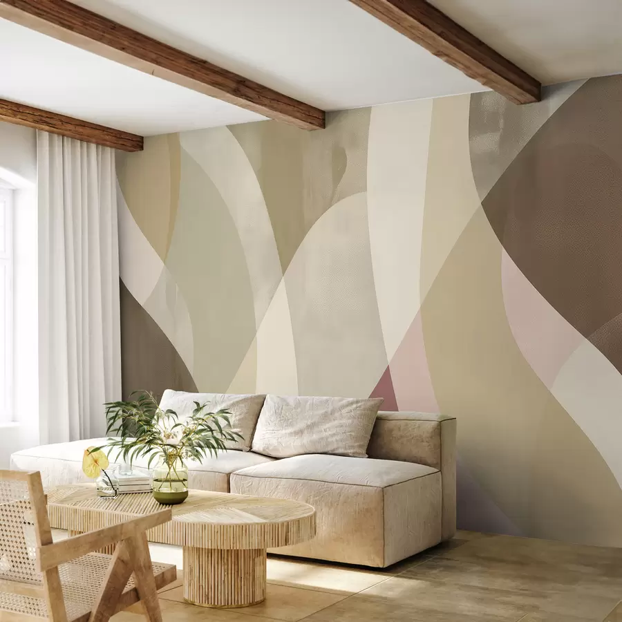 wall murals Меке облине пригушених тонова са течним линијама и беж преливима, минималистички и модерно w01334v1
