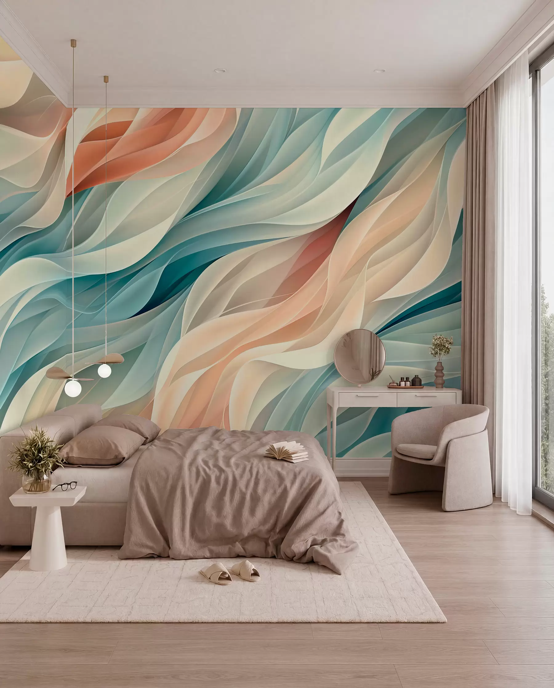 wall murals Очаравајући апстрактни дизајн са меким пастелним таласима w01335