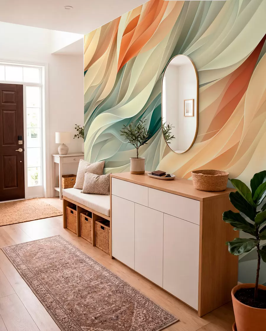 wall murals Очаравајући апстрактни дизајн са меким пастелним таласима у топлим бојама w01335v1