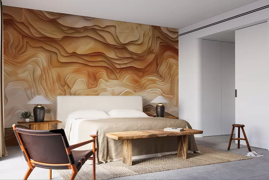 wall murals 3Д топографска карта са рељефним контурама у беж тоновима w01337v1