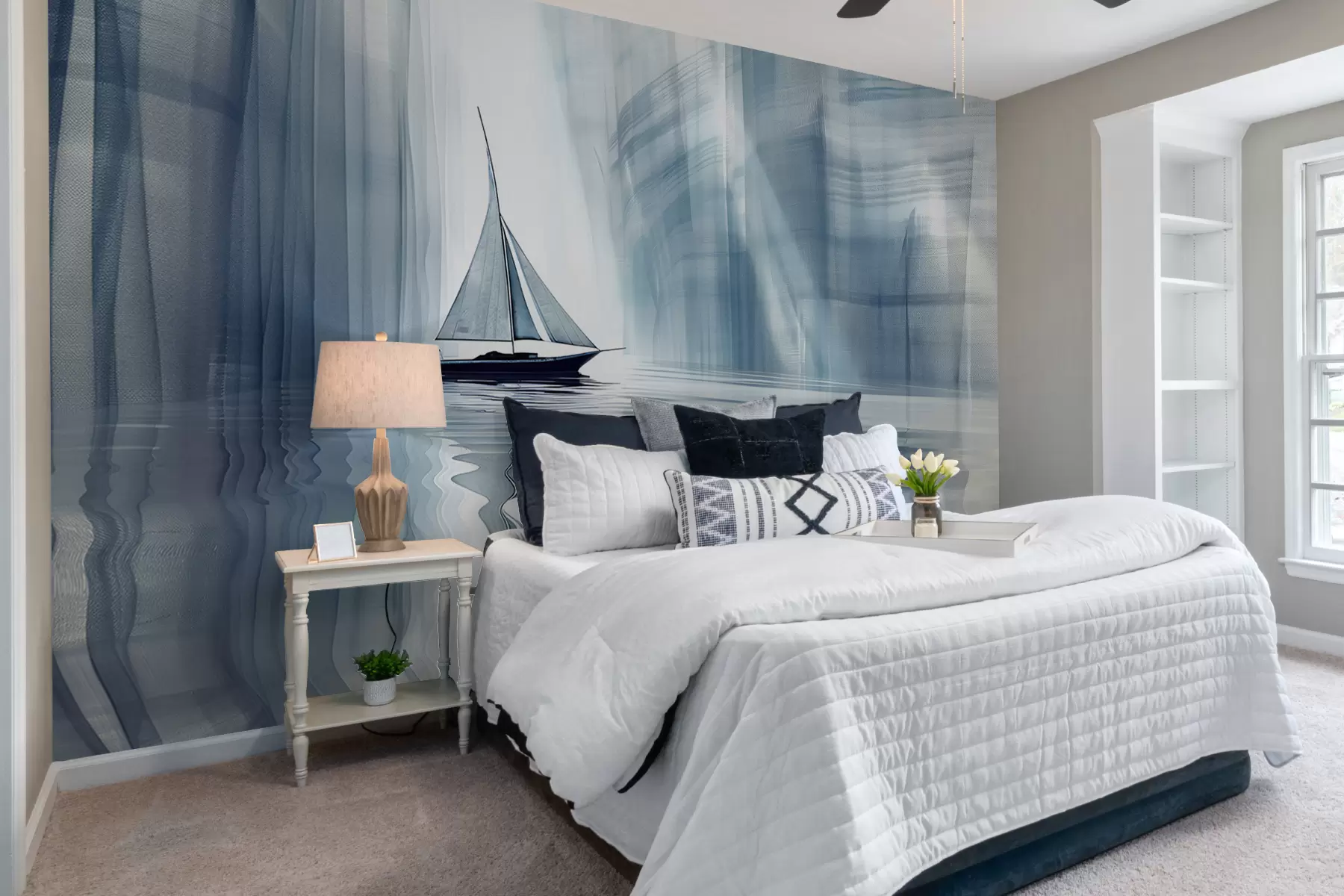 wall murals Чамац на води у футуристичком стилу са плавим бојама w01338