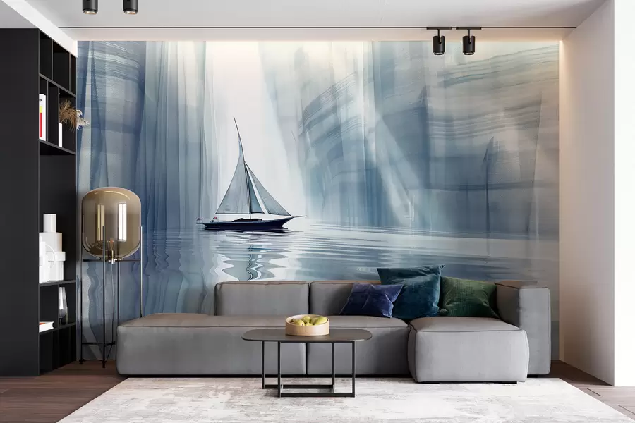 wall murals Чамац на води у футуристичком стилу са плавим бојама w01338