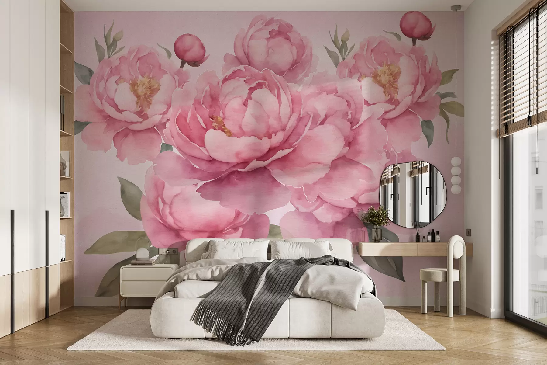 wall murals Велики ружичасти божури са акварелним бојама w01378
