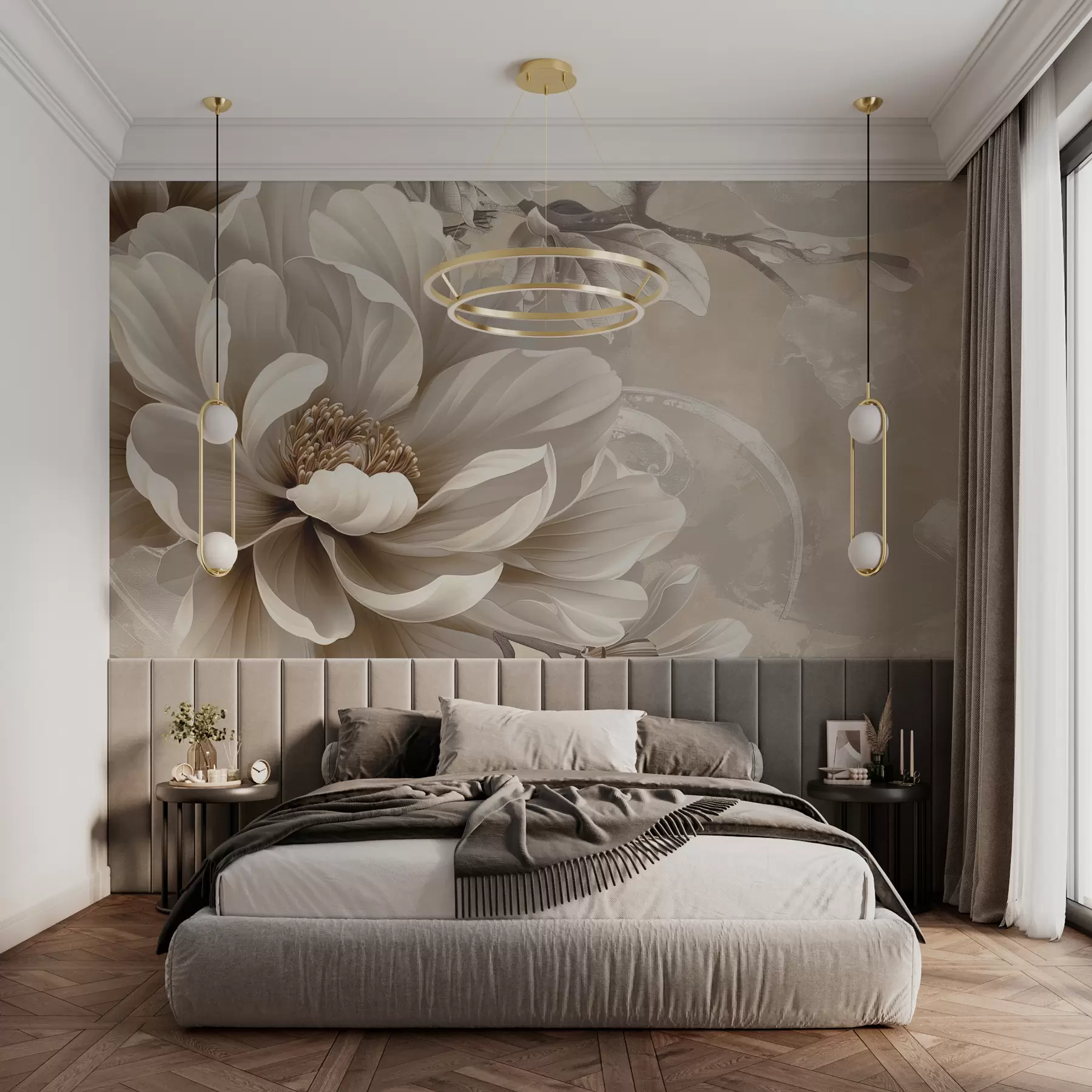 wall murals Велики цвет купине на грунге зиду w08181v2
