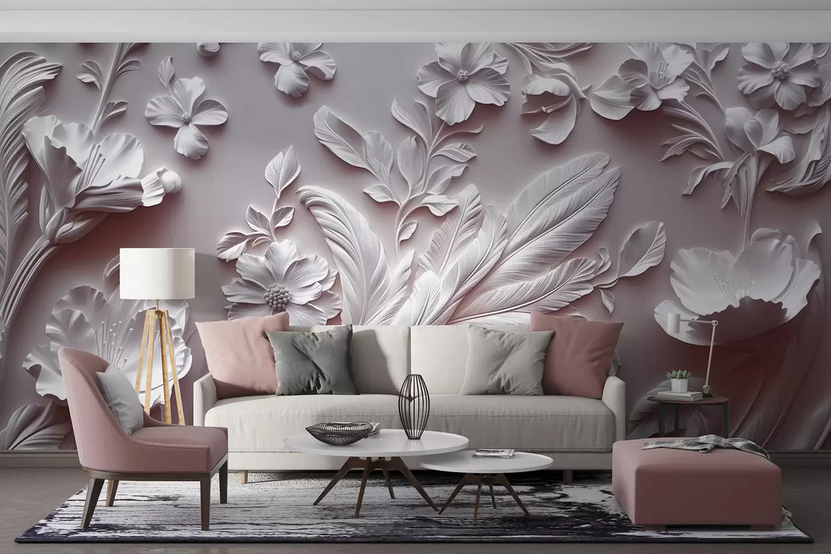 wall murals Изузетно подигнуто цвеће и лишће у ружичастим тоновима w01356v1