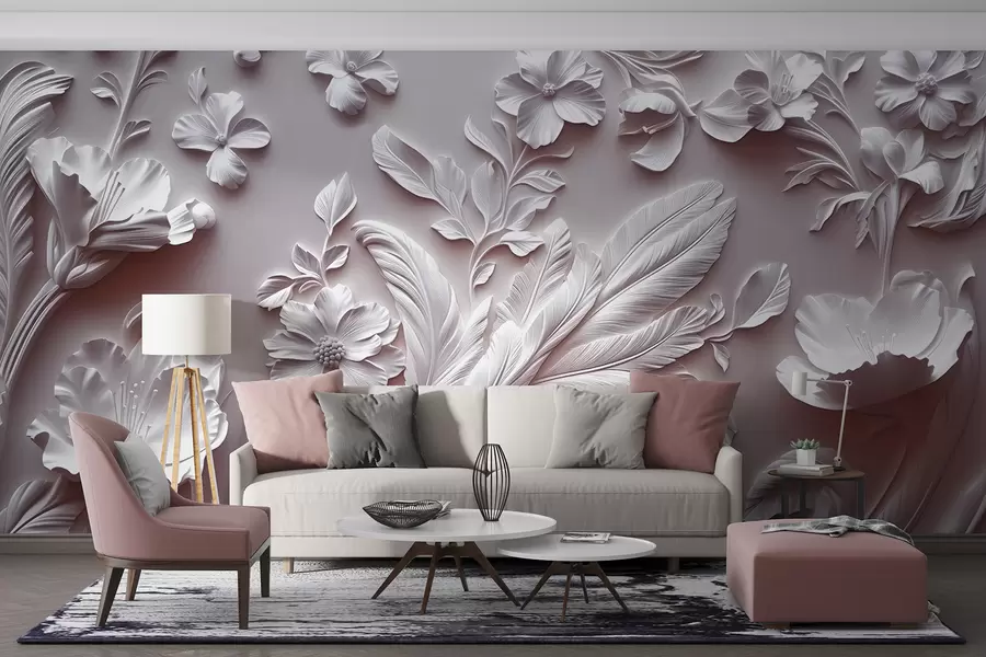 wall murals Изузетно подигнуто цвеће и лишће у ружичастим тоновима w01356v1
