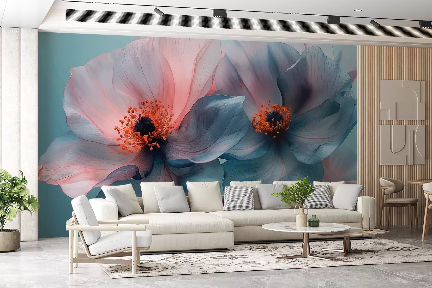 wall murals Две велике магнолије, плаве боје, цвеће w01411