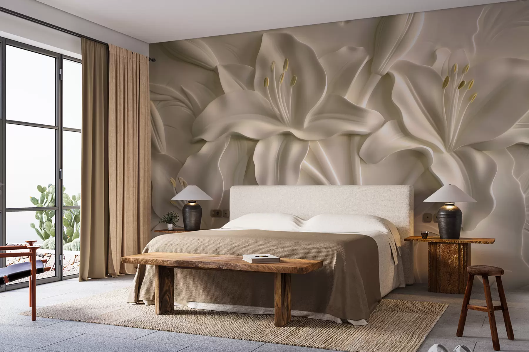 wall murals Бас-рељеф великих беж љиљана w01434