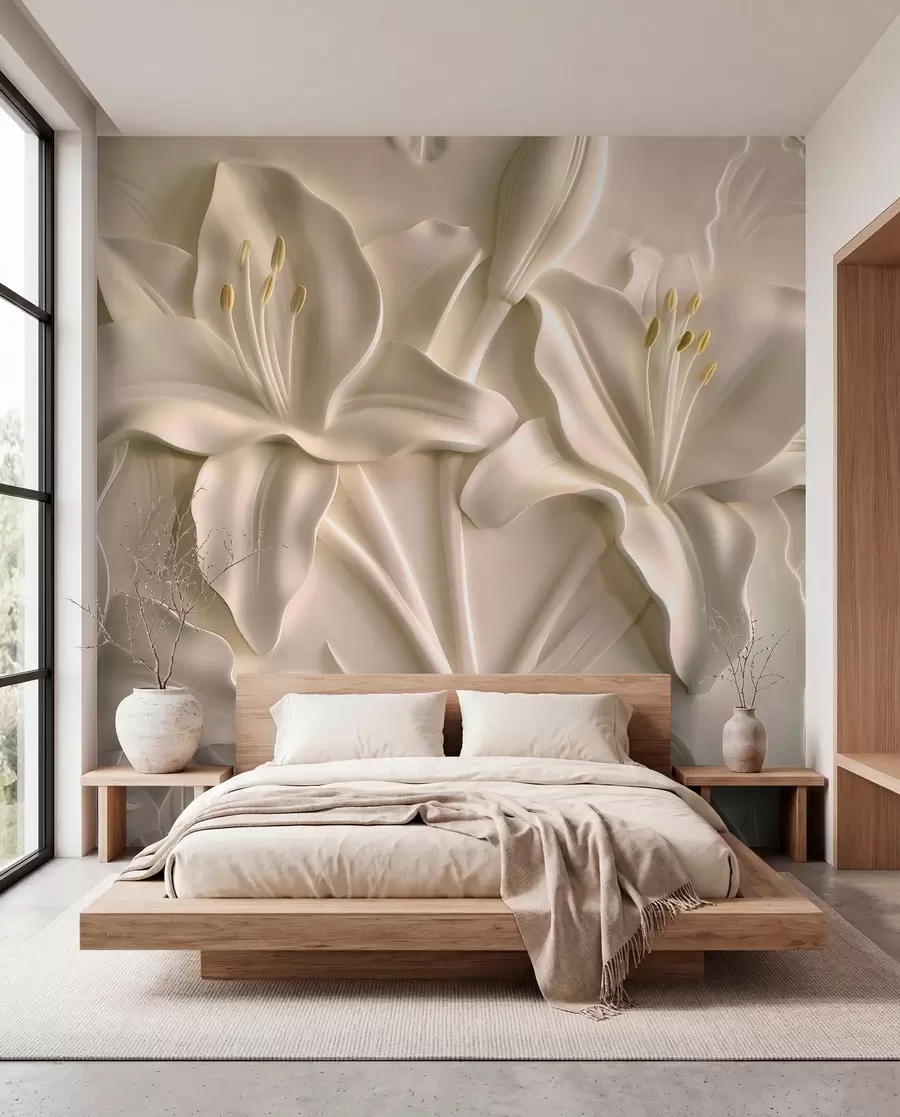 wall murals Бас-рељеф великих беж љиљана w01434