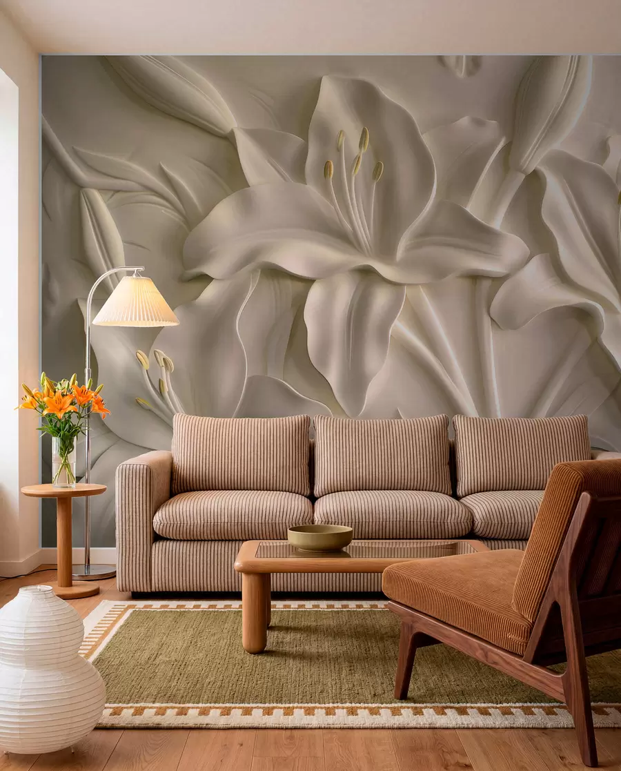wall murals Бас-рељеф великих беж љиљана w01434