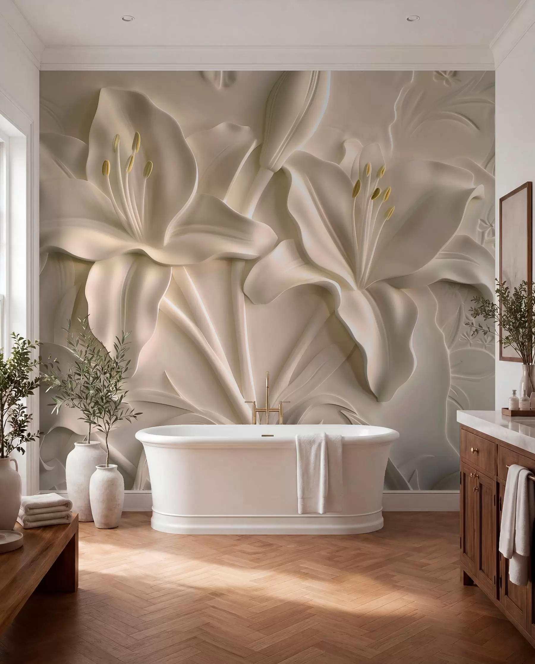 wall murals Бас-рељеф великих беж љиљана w01434