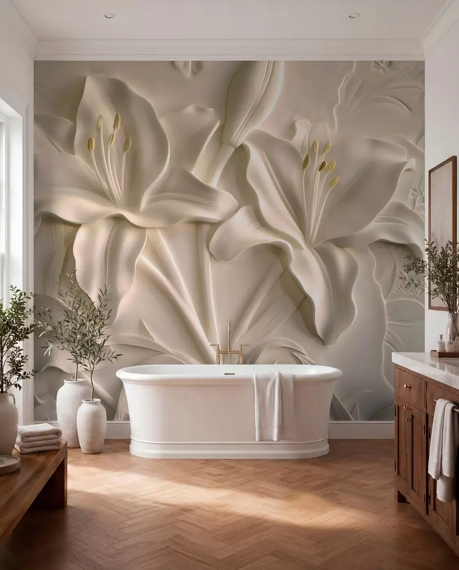 wall murals Бас-рељеф великих беж љиљана w01434